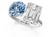 White gold Fancy Blue Round  and Emerald Cut Toi Moi Ring with Prong Setting_81