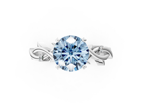 White gold Fancy Blue Round cut Solitaire Twisted Band Prong Setting Ring_165