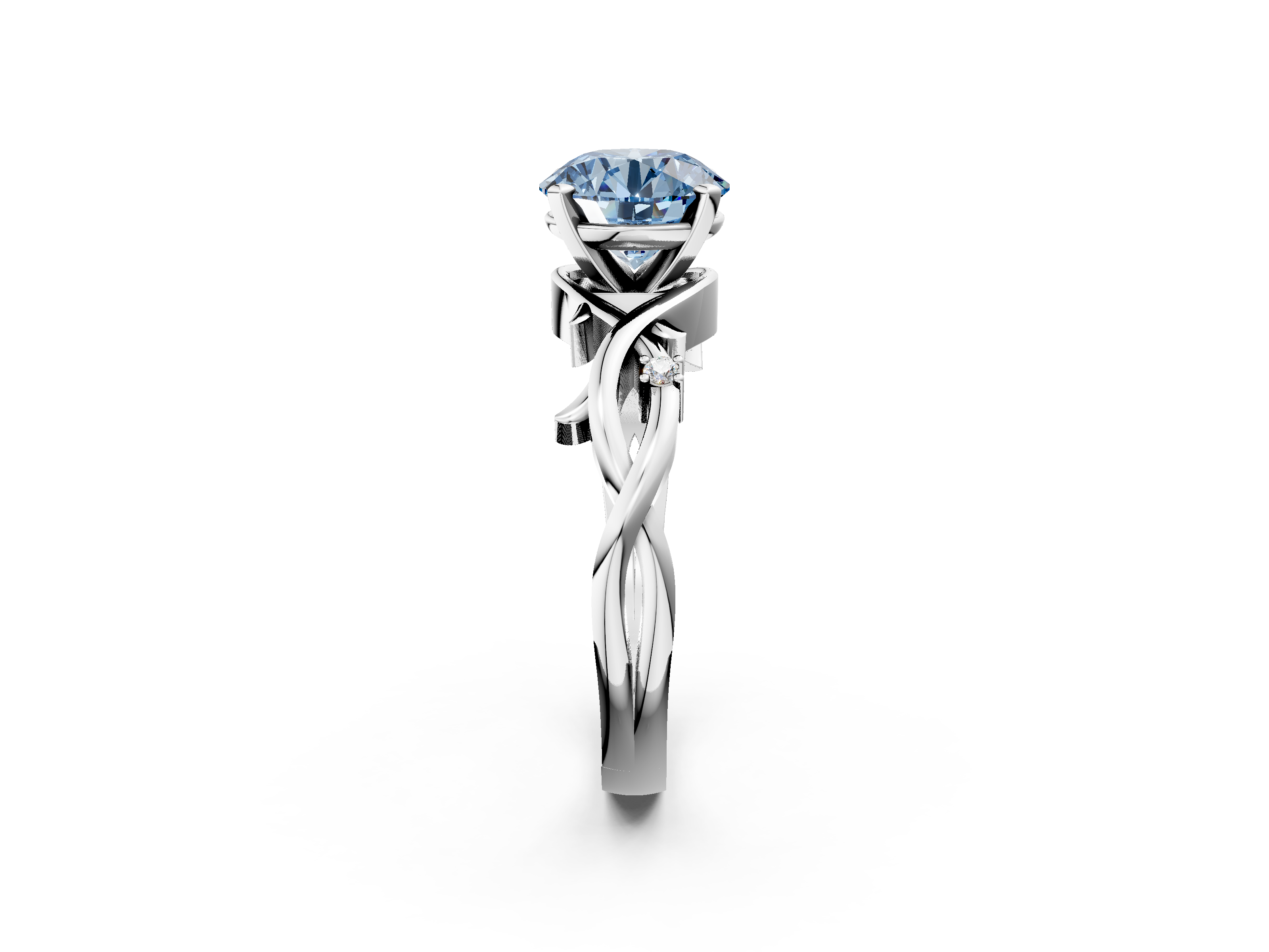 White gold Fancy Blue Round cut Solitaire Twisted Band Prong Setting Ring_167