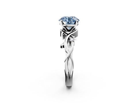White gold Fancy Blue Round cut Solitaire Twisted Band Prong Setting Ring_167