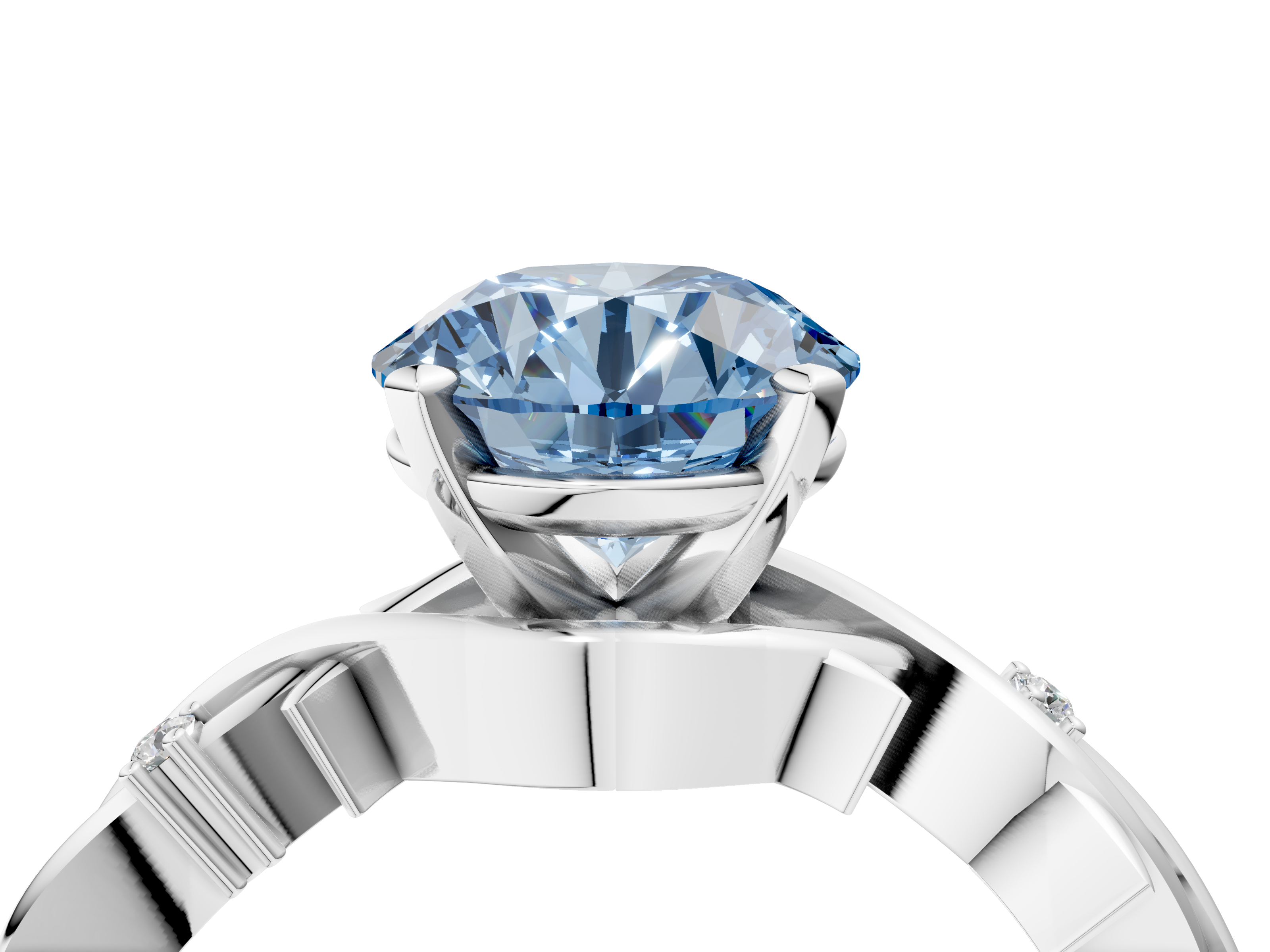 White gold Fancy Blue Round cut Solitaire Twisted Band Prong Setting Ring_169