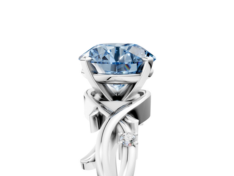 White gold Fancy Blue Round cut Solitaire Twisted Band Prong Setting Ring_170