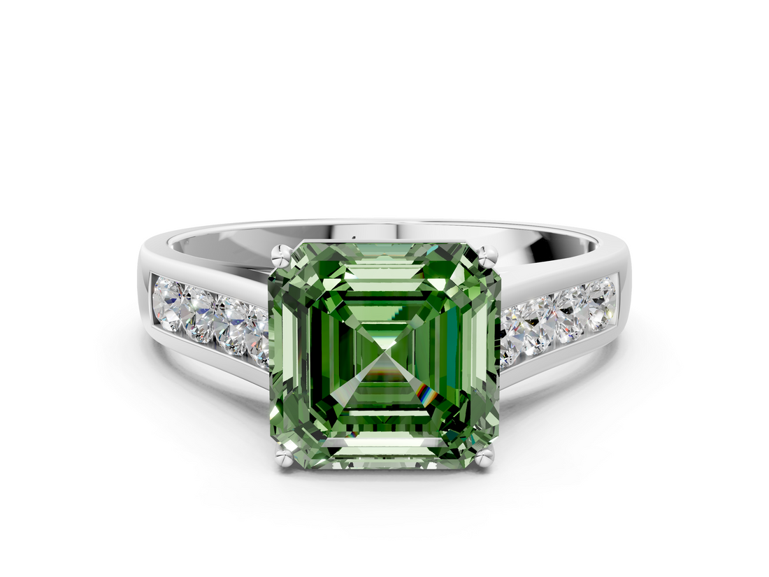 White gold Fancy Green Asscher  Brilliant Channel-Set Solitaire Ring with Four-Prong Setting_17