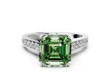 White gold Fancy Green Asscher  Brilliant Cut Diamond Engagement Ring with Pavé Band and Four-Prong Setting_29