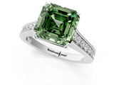 White gold Fancy Green Asscher  Brilliant Cut Diamond Engagement Ring with Pavé Band and Four-Prong Setting_30