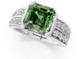 White gold Fancy Green Asscher  Brilliant Diamond Channel Set Wide Band Ring with Bezel Setting_1