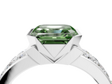 White gold Fancy Green Asscher  Brilliant Diamond Channel Set Wide Band Ring with Bezel Setting_4
