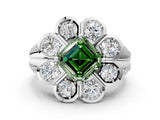 White gold Fancy Green Asscher  Brilliant Flower Halo Diamond Split Shank Ring_105