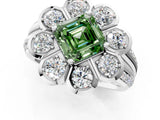 White gold Fancy Green Asscher  Brilliant Flower Halo Diamond Split Shank Ring_106