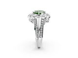 White gold Fancy Green Asscher  Brilliant Flower Halo Diamond Split Shank Ring_107