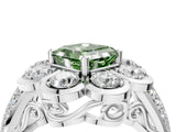 White gold Fancy Green Asscher  Brilliant Flower Halo Diamond Split Shank Ring_109