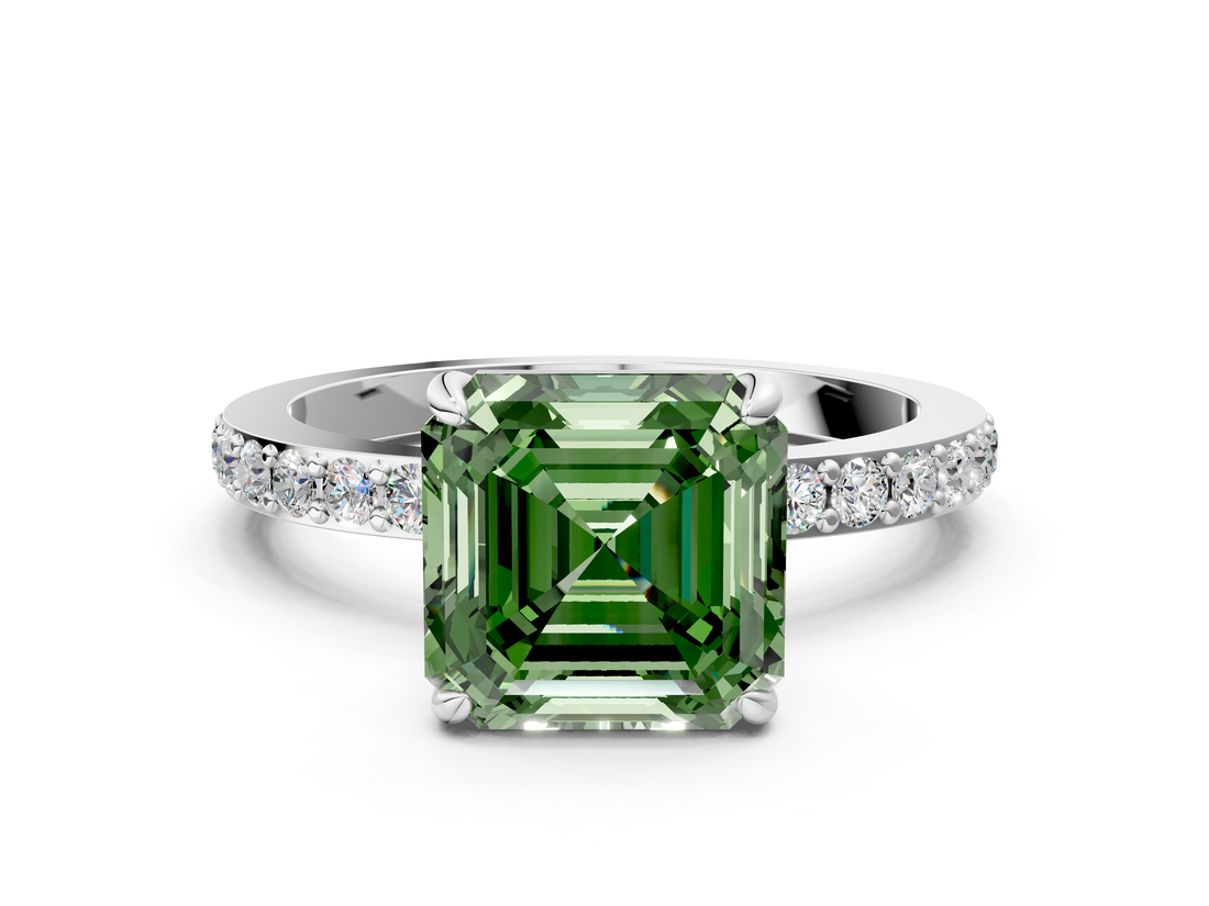 White gold Fancy Green Asscher  Brilliant Pavé Band Solitaire with Four-Prong Setting_51