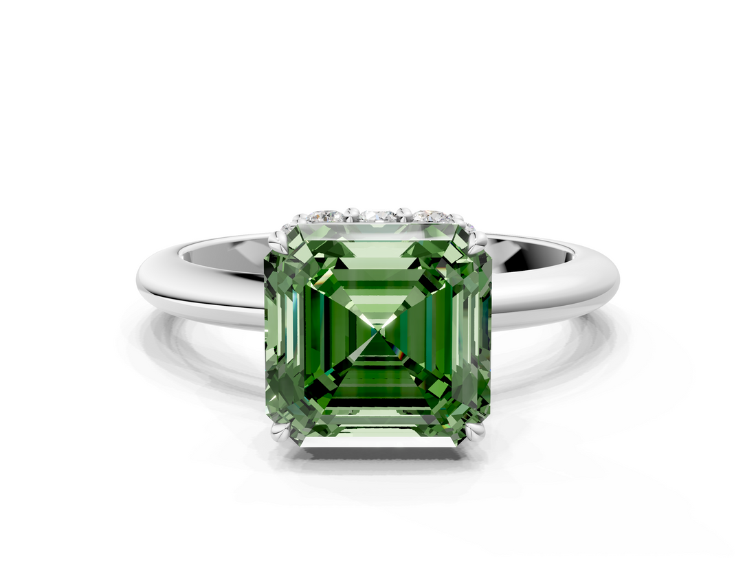White gold Fancy Green Asscher  Brilliant Solitaire Engagement Ring with Six-Prong Setting and Classic Band_17