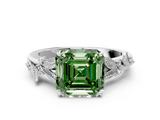 White gold Fancy Green Asscher  Brilliant Solitaire with Leaf Motif Band and Four-Prong Setting