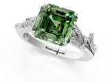 White gold Fancy Green Asscher  Brilliant Solitaire with Leaf Motif Band and Four-Prong Setting_1