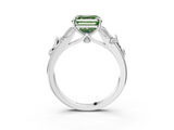 White gold Fancy Green Asscher  Brilliant Solitaire with Leaf Motif Band and Four-Prong Setting_3