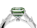 White gold Fancy Green Asscher  Brilliant Solitaire with Leaf Motif Band and Four-Prong Setting_4