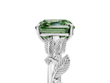 White gold Fancy Green Asscher  Brilliant Solitaire with Leaf Motif Band and Four-Prong Setting_5