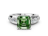 White gold Fancy Green Asscher  Brilliant Solitaire with Side Stones on a Pave Band and Four-Prong Setting_12
