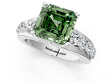 White gold Fancy Green Asscher  Brilliant Solitaire with Side Stones on a Pave Band and Four-Prong Setting_13