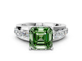 White gold Fancy Green Asscher  Brilliant Solitaire with Side Stones on a Pave Band and Four-Prong Setting_60