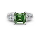 White gold Fancy Green Asscher  Cluster Diamond Engagement Ring with Pavé Band and Four-Prong Setting_17