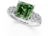 White gold Fancy Green Asscher  Cluster Diamond Engagement Ring with Pavé Band and Four-Prong Setting_23