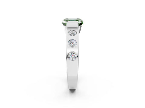 White gold Fancy Green Asscher Cut Brilliant Channel-Set Diamond Ring with Bezel Prong Setting_14