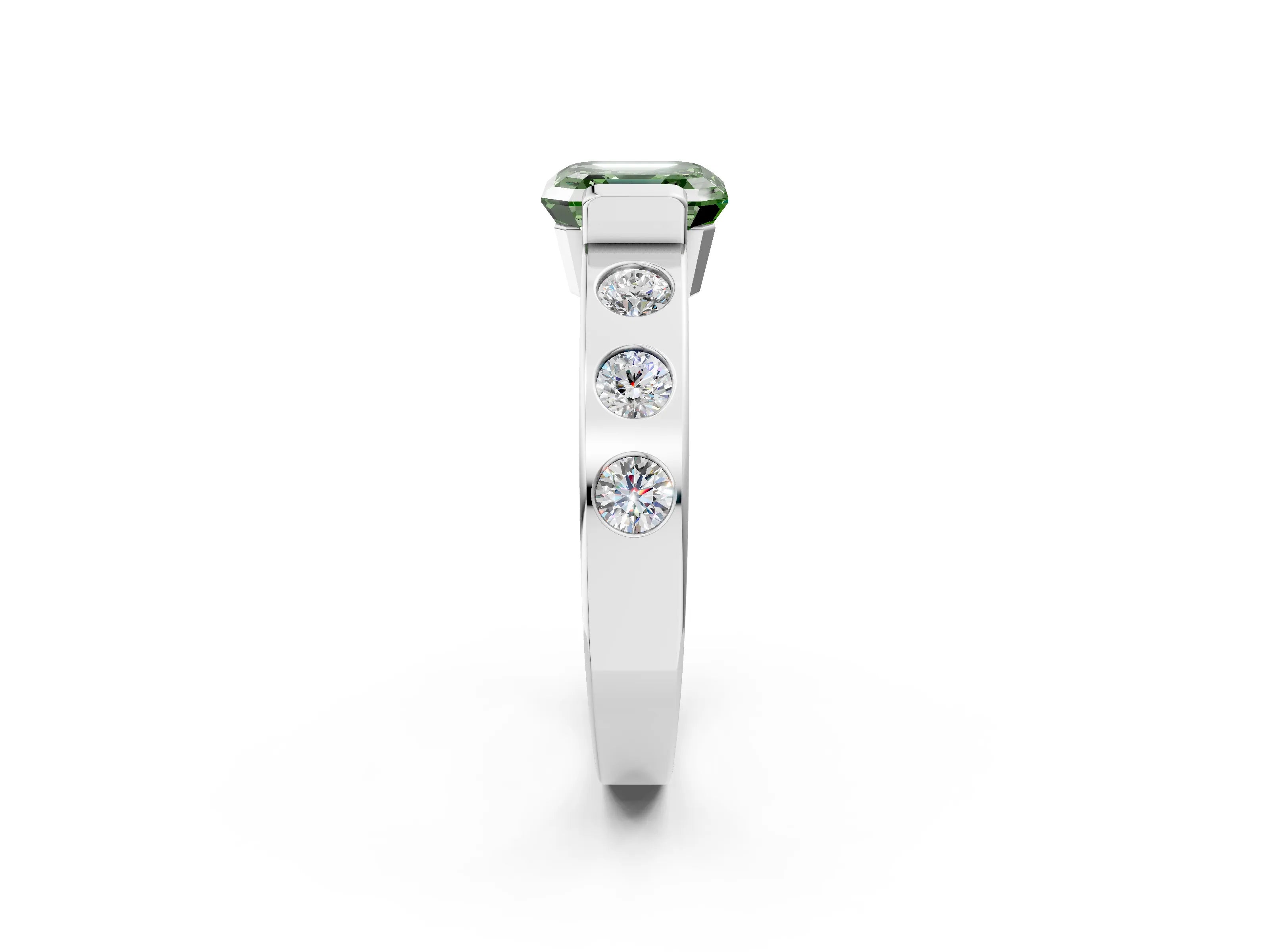 White gold Fancy Green Asscher Cut Brilliant Channel-Set Diamond Ring with Bezel Prong Setting_14