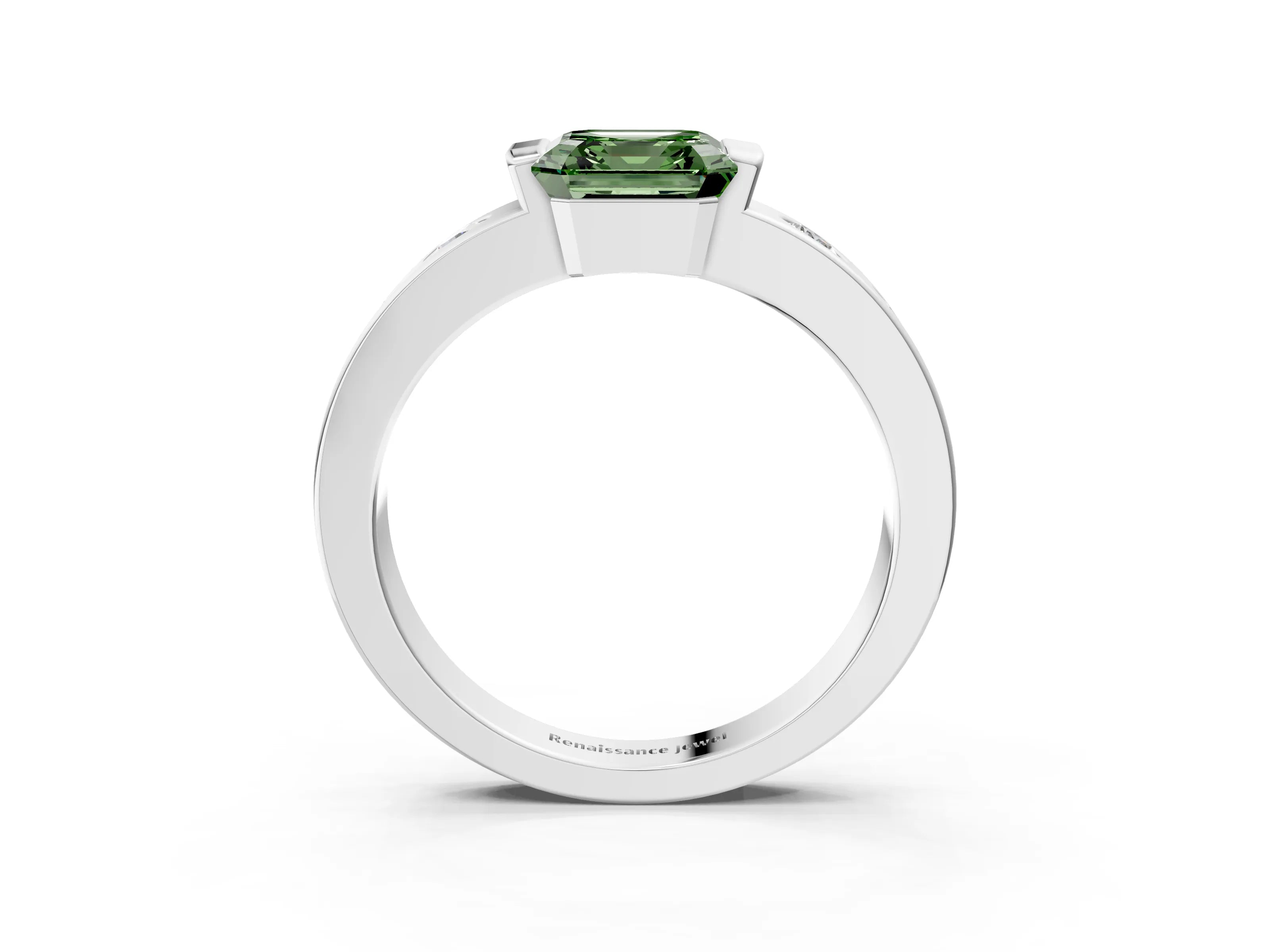 White gold Fancy Green Asscher Cut Brilliant Channel-Set Diamond Ring with Bezel Prong Setting_15