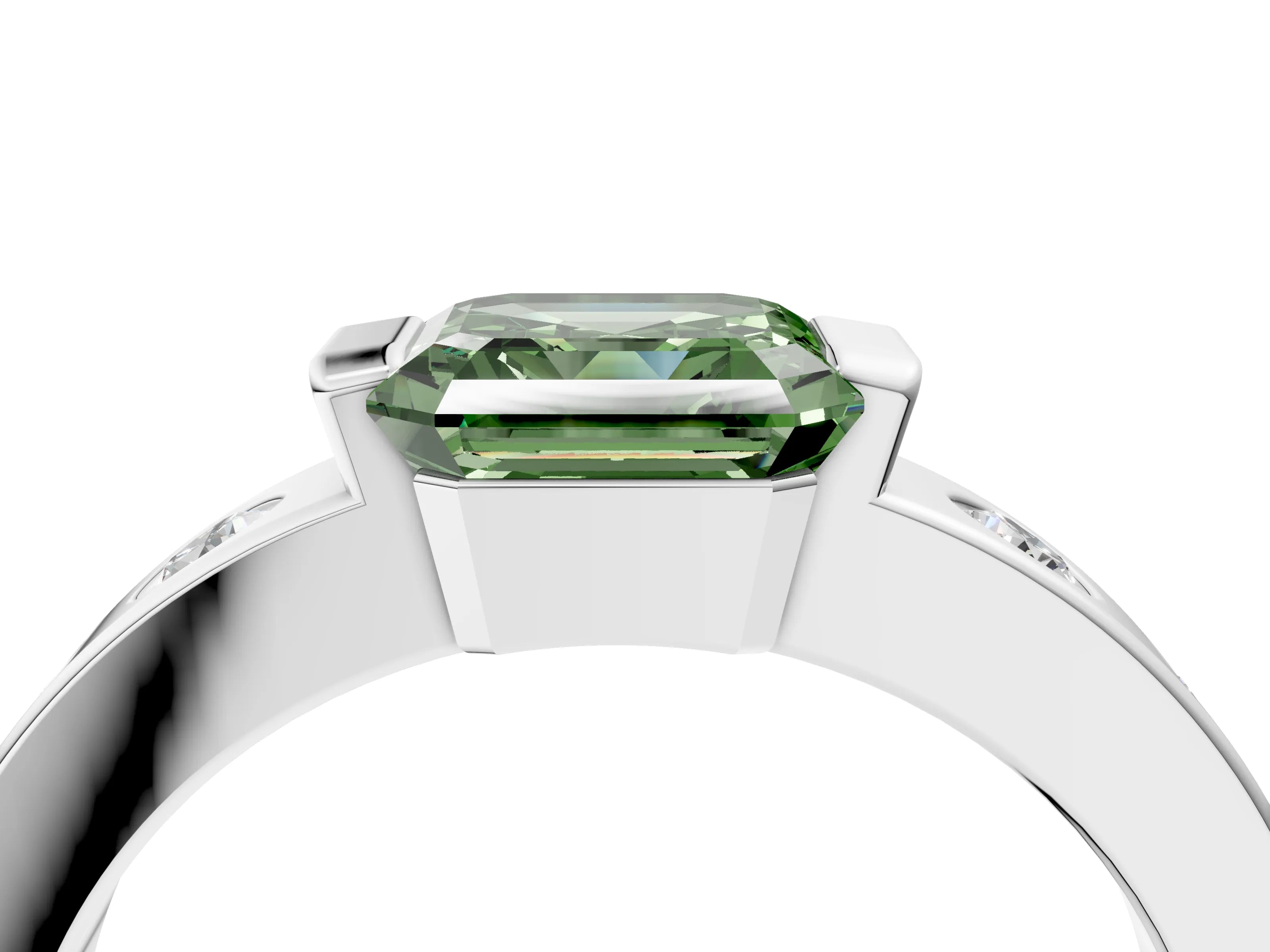White gold Fancy Green Asscher Cut Brilliant Channel-Set Diamond Ring with Bezel Prong Setting_16