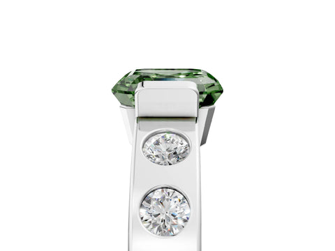 White gold Fancy Green Asscher Cut Brilliant Channel-Set Diamond Ring with Bezel Prong Setting_17