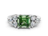 White gold Fancy Green Asscher Cut Brilliant Diamond Cluster Accent Solitaire Ring with Prong Setting_12