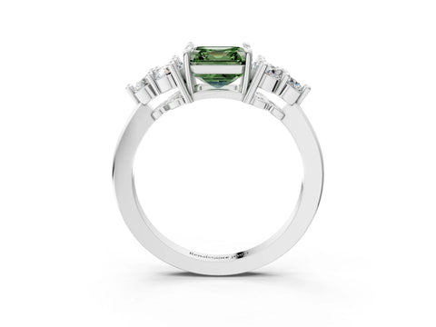 White gold Fancy Green Asscher Cut Brilliant Diamond Cluster Accent Solitaire Ring with Prong Setting_15