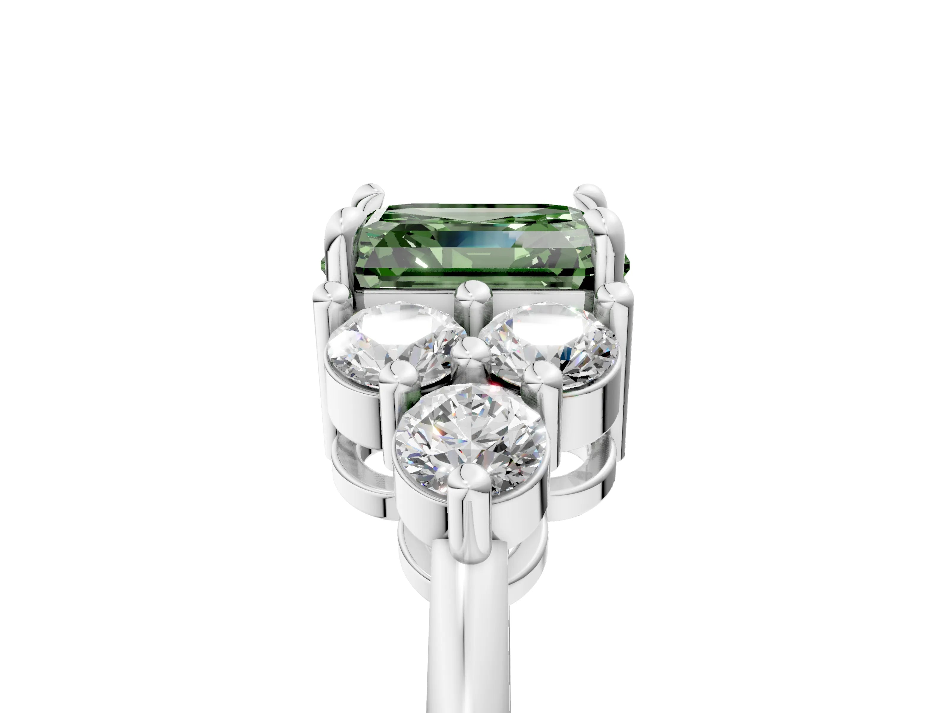 White gold Fancy Green Asscher Cut Brilliant Diamond Cluster Accent Solitaire Ring with Prong Setting_17