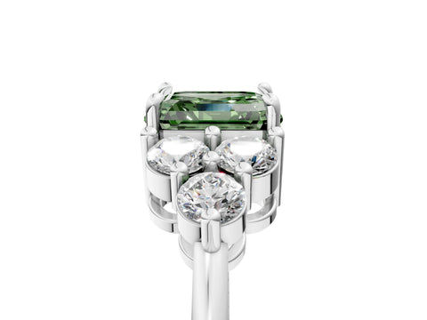 White gold Fancy Green Asscher Cut Brilliant Diamond Cluster Accent Solitaire Ring with Prong Setting_17