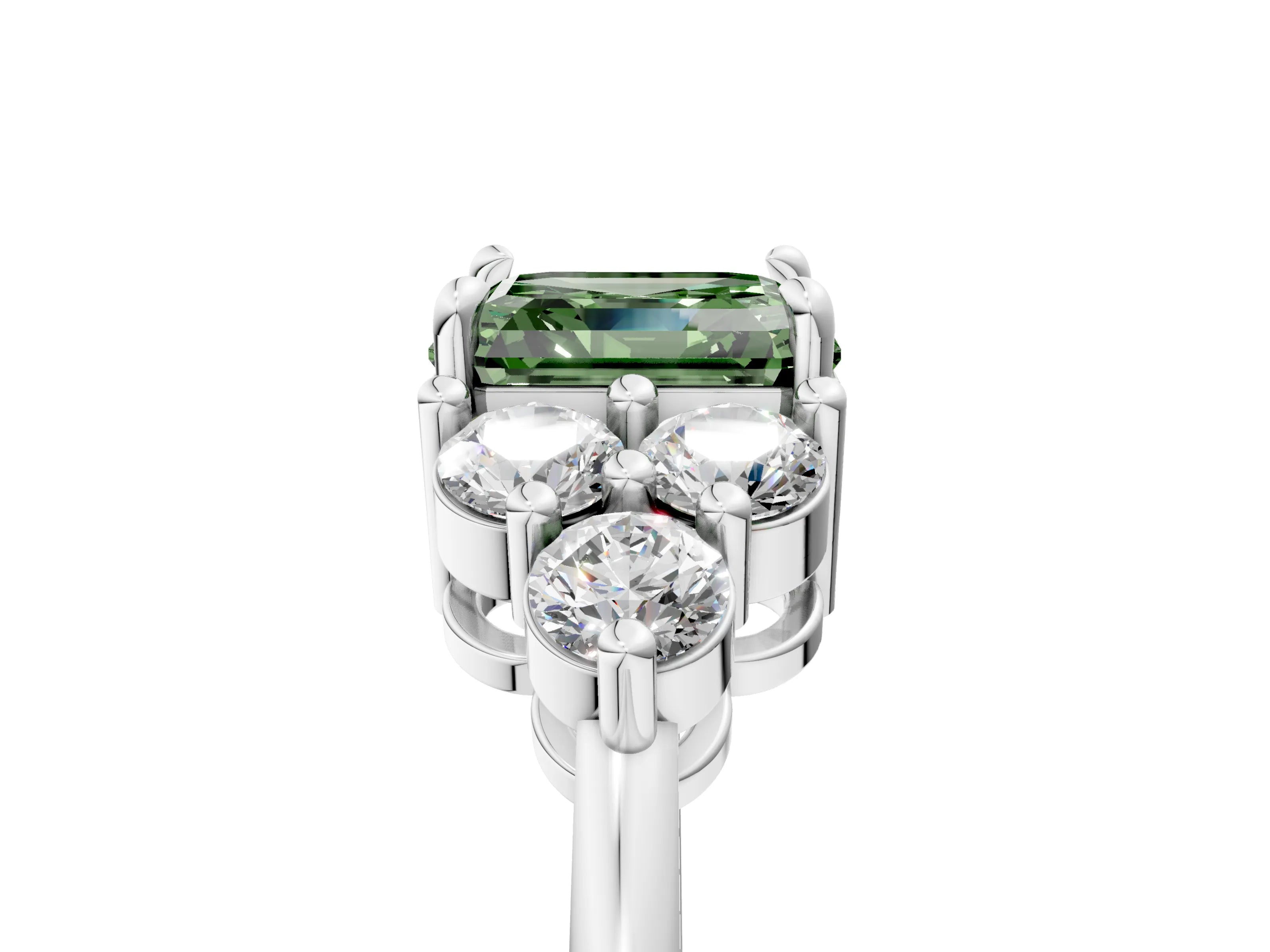 White gold Fancy Green Asscher Cut Brilliant Diamond Cluster Accent Solitaire Ring with Prong Setting_5