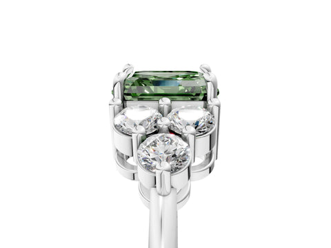 White gold Fancy Green Asscher Cut Brilliant Diamond Cluster Accent Solitaire Ring with Prong Setting_5
