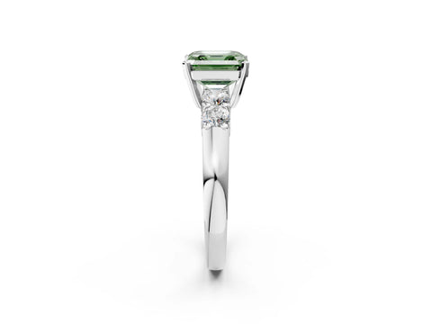 White gold Fancy Green Asscher Cut Brilliant Diamond Five-Stone Engagement Ring with Prong Setting on a Classic Band_5
