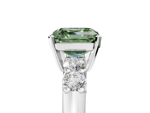 White gold Fancy Green Asscher Cut Brilliant Diamond Five-Stone Engagement Ring with Prong Setting on a Classic Band_8