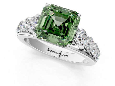 White gold Fancy Green Asscher Cut Brilliant Diamond Pavé Band with Six-Prong Setting_1