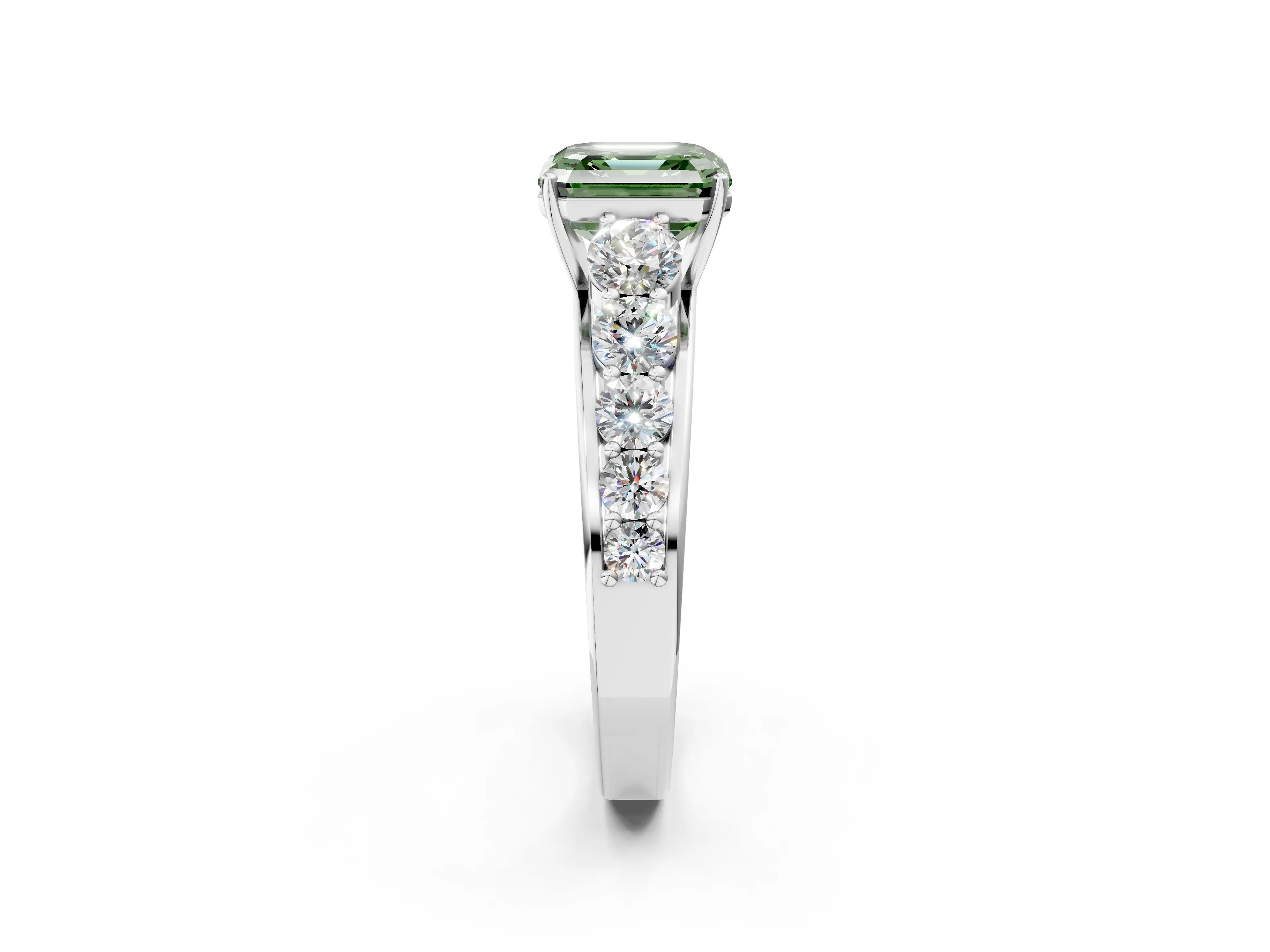White gold Fancy Green Asscher Cut Brilliant Diamond Pavé Band with Six-Prong Setting_2