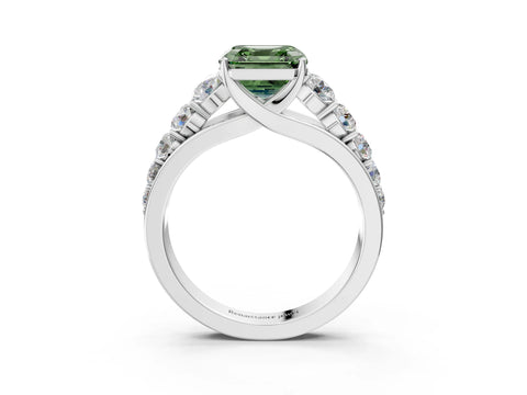 White gold Fancy Green Asscher Cut Brilliant Diamond Pavé Band with Six-Prong Setting_3