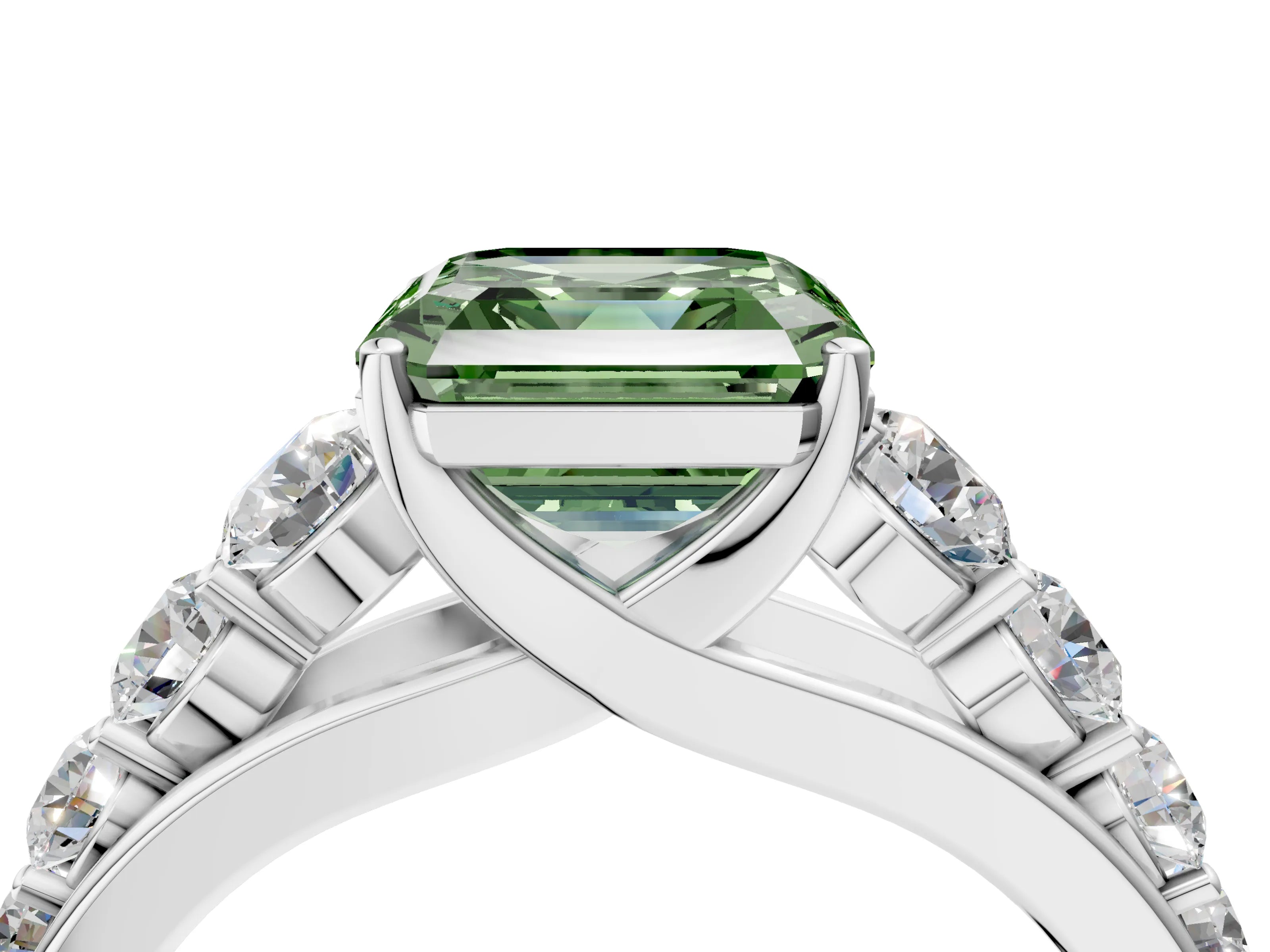 White gold Fancy Green Asscher Cut Brilliant Diamond Pavé Band with Six-Prong Setting_4