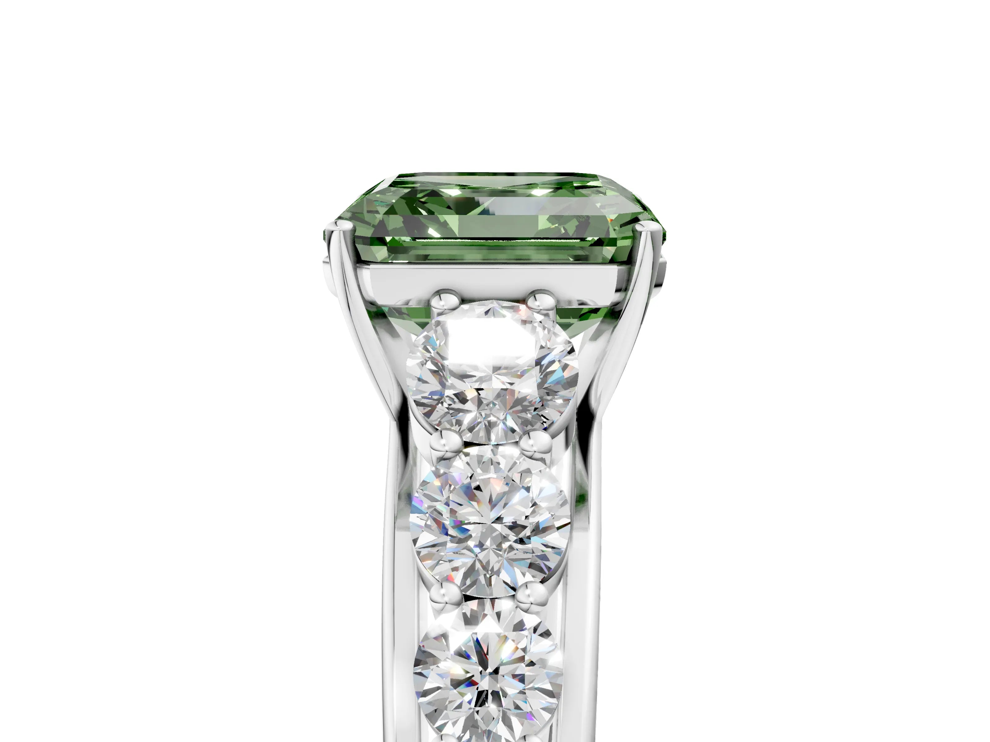 White gold Fancy Green Asscher Cut Brilliant Diamond Pavé Band with Six-Prong Setting_5