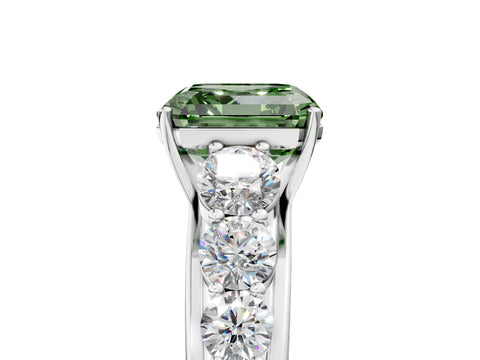 White gold Fancy Green Asscher Cut Brilliant Diamond Pavé Band with Six-Prong Setting_5