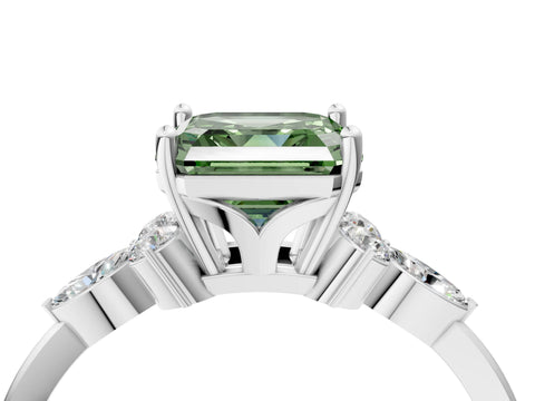 White gold Fancy Green Asscher Cut Brilliant Diamond Solitaire Ring with Pear Side Stones and Four-Prong Setting_10
