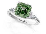 White gold Fancy Green Asscher Cut Brilliant Diamond Solitaire Ring with Pear Side Stones and Four-Prong Setting_43