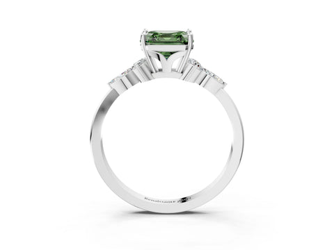 White gold Fancy Green Asscher Cut Brilliant Diamond Solitaire Ring with Pear Side Stones and Four-Prong Setting_45