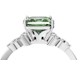White gold Fancy Green Asscher Cut Brilliant Diamond Solitaire Ring with Pear Side Stones and Four-Prong Setting_46